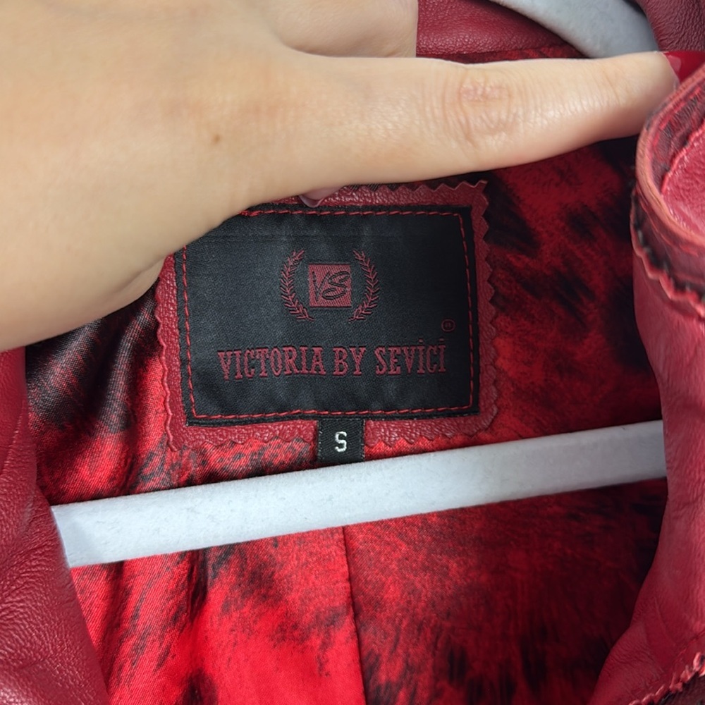 Vintage Retro Red Leather Jacket Longline Trench Old School 90s‎ Y2K Spice Girls - Picture 10 of 14